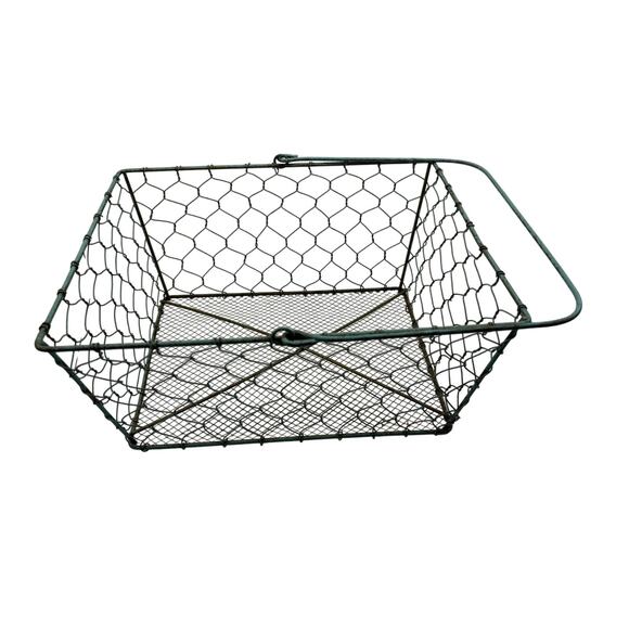 Rustic Patina Metal Wire Storage Bin Basket with handle Caddy Farmhouse Decor - Picture 5 of 8